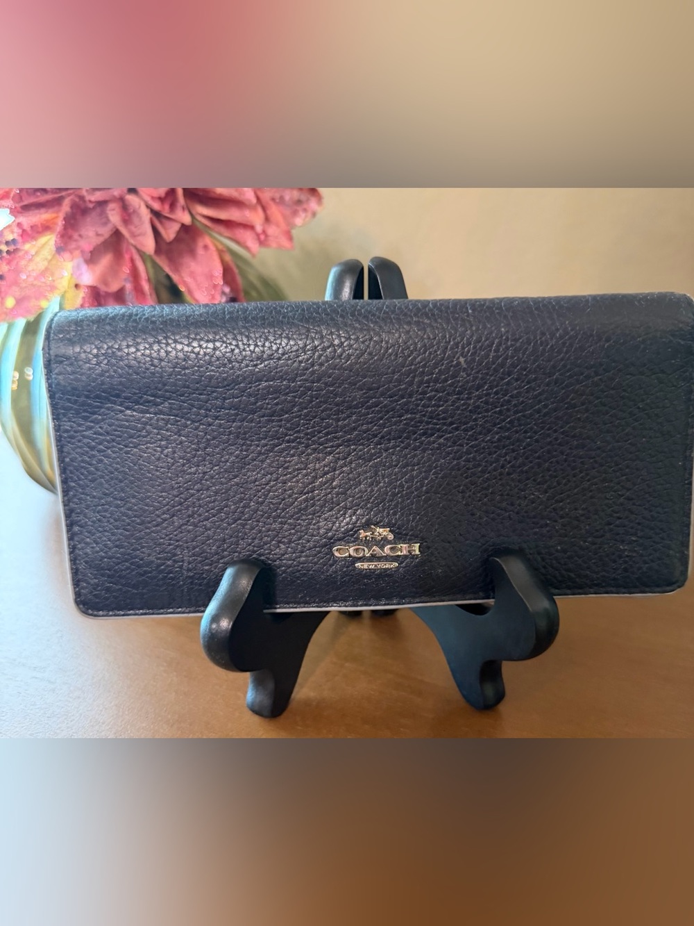 Coach Navy Pebbled Leather Wallet with Handle